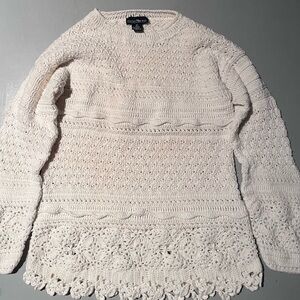 Crochet Knit Cream Sweater VTG
